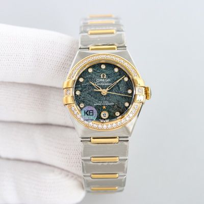 Omega 5th Constellation 29MM 8700 Movement 316L Steel Diamond Bezel Green/Champagne Watch